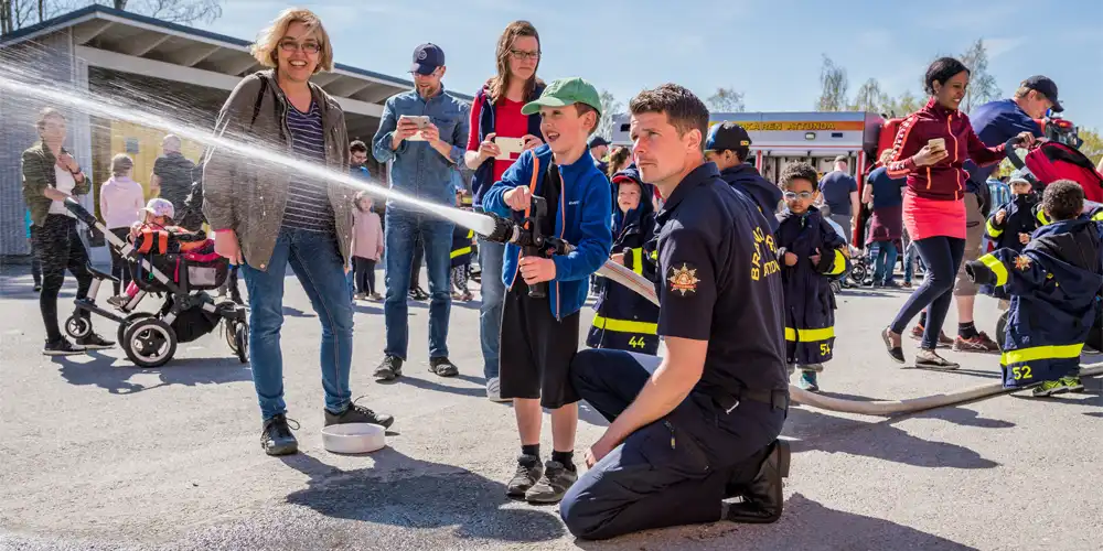 First responder interacting with child