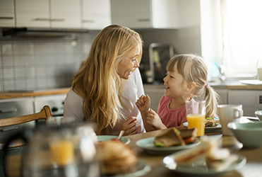 mom and child in kitchen
