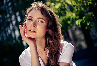 beautiful woman looking into camera