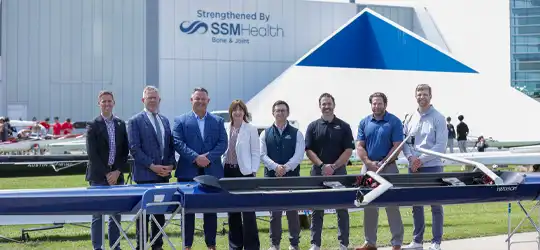 SSM Health leaders with the RIVERSPORT team on May 1. 