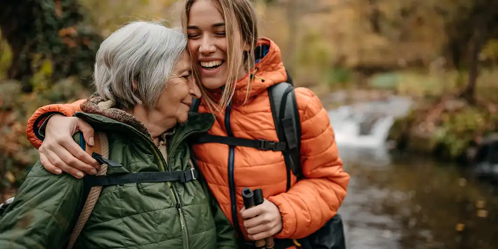 Mother and daughter hiking