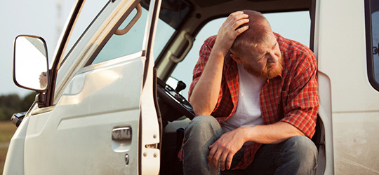 anxious man in truck