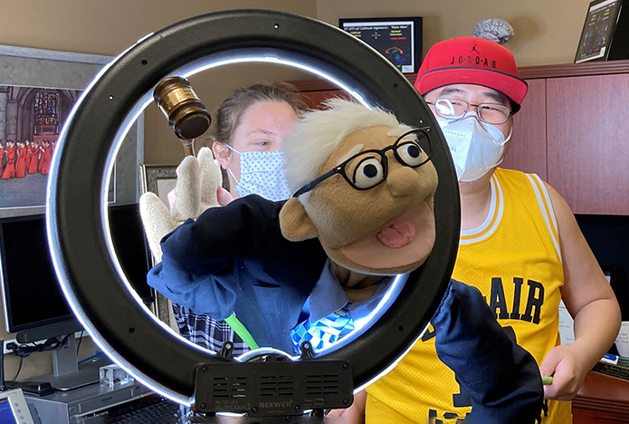 Students filming a video at SSM Health Treffert Studio